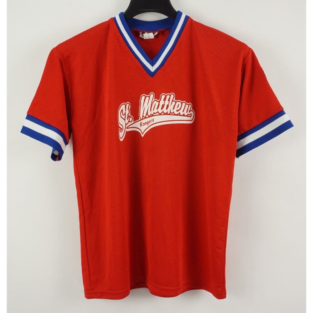 Vintage 1980s Durafit USA Men's Small Red Soccer Jersey Mesh St Matthew Rangers